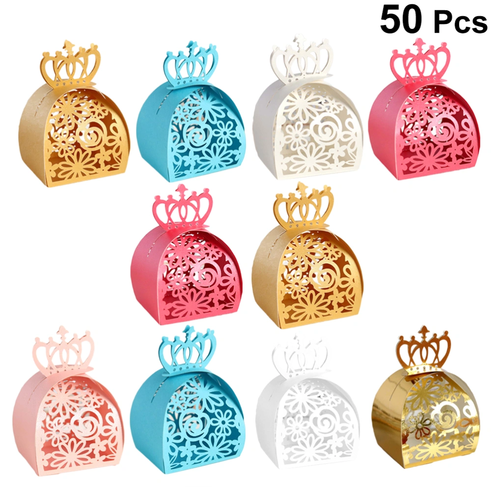 50pcs Exquisite Crown Design Candy Box Gift Box Paper Storage Bag Candy Packaging Party Favors for Wedding Party Festival(Random Color)