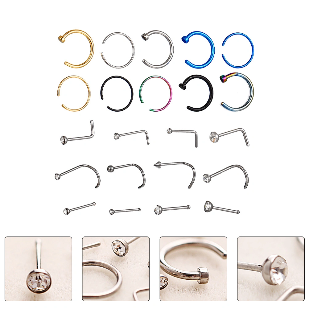22pcs Stainless Steel Piercing Jewelries Women Nose Rings Jewelry Accessory