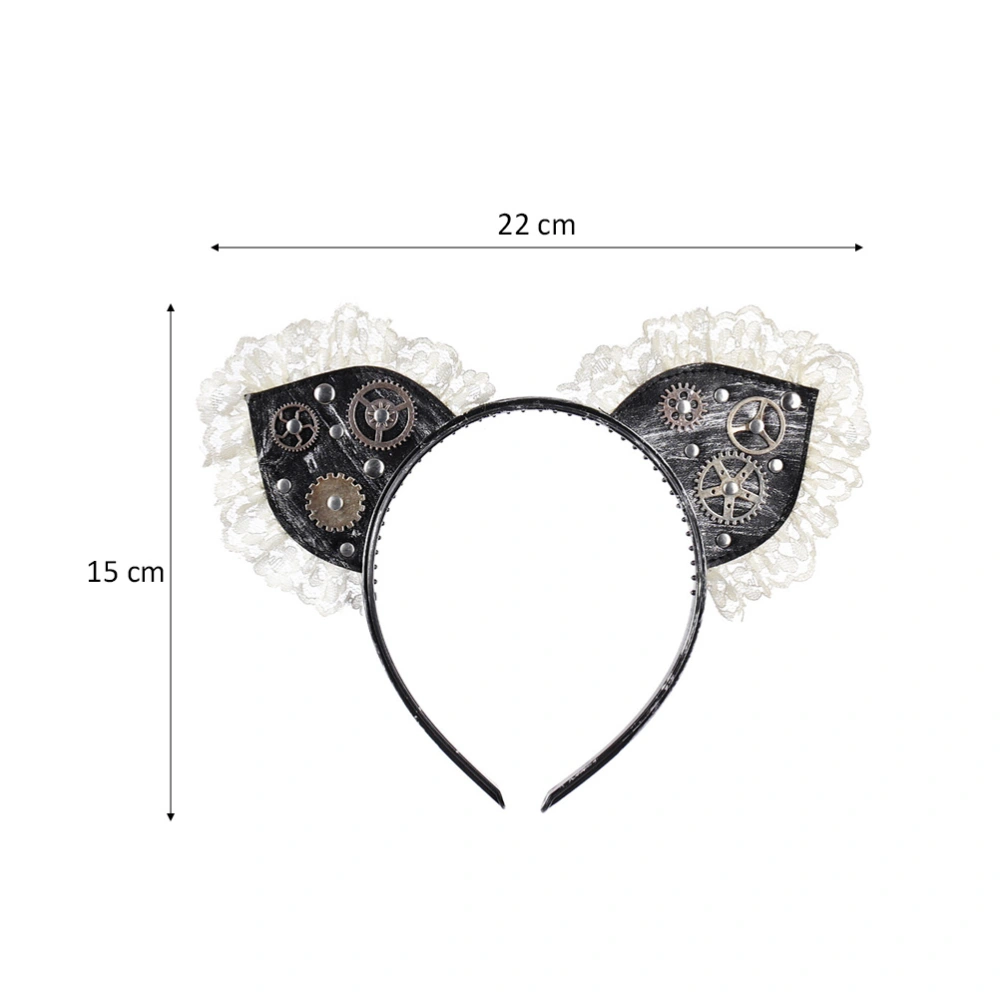 Vintage Cat Ear Shaped Headband Lace Gothic Punk Gear Hair Headwear Hair Accessories for Halloween Costume Ball Dance Party