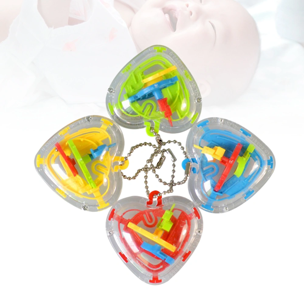 4pcs 3D Maze Ball Heart Shape 50 Challenging Barriers Puzzle Game Toy Intelligence Beads Maze Toys(Random Color)