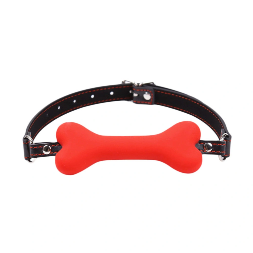 Sex Toys Silicone Dog Bone Male Slave Forced Mouth Gag Alternative Toy Dog Slave Mouth Ball Small Size Pin Buckle (Red)