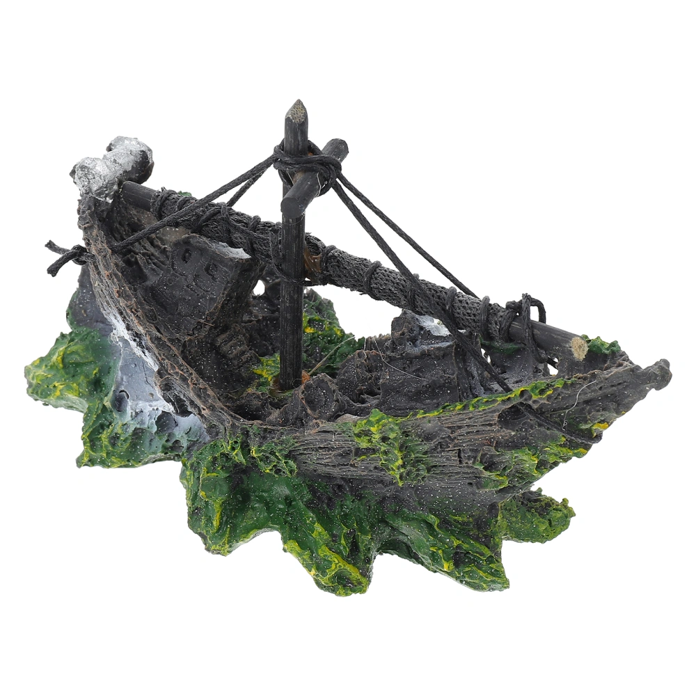 1Pc Aquarium Shipwreck Decor Aquarium Hideout Broken Boat Pirate Ship Wreck Figurine