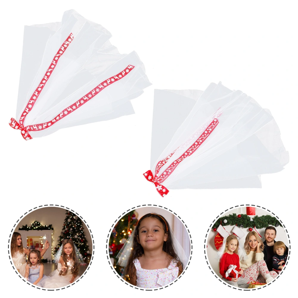 2Pcs Christmas Veil Hair Comb Bow Ribbon Decorated Girls Hair Accessory Gift