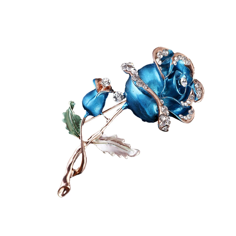 Blue Delicate Rose Shape Brooch Elegant Rhinestone Breastpin Alloy Fashion Accessory Crystal Lapel Dress Up Supplies for Women Female