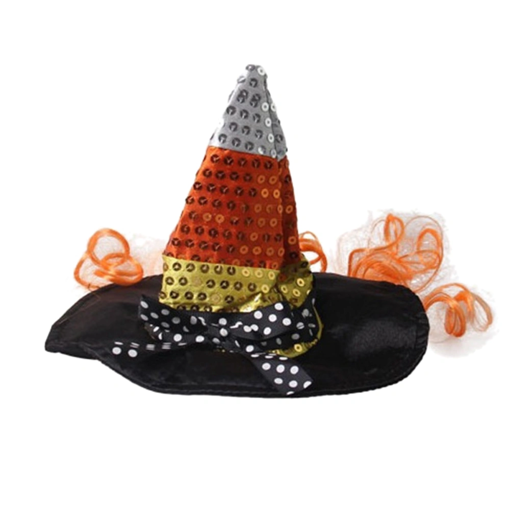 Halloween Witch Hat Pet Hats Funny Caps For Pet Cat Dog Party Cosplay Decor for Puppy(Size L, Silver and Orange and Yellow)