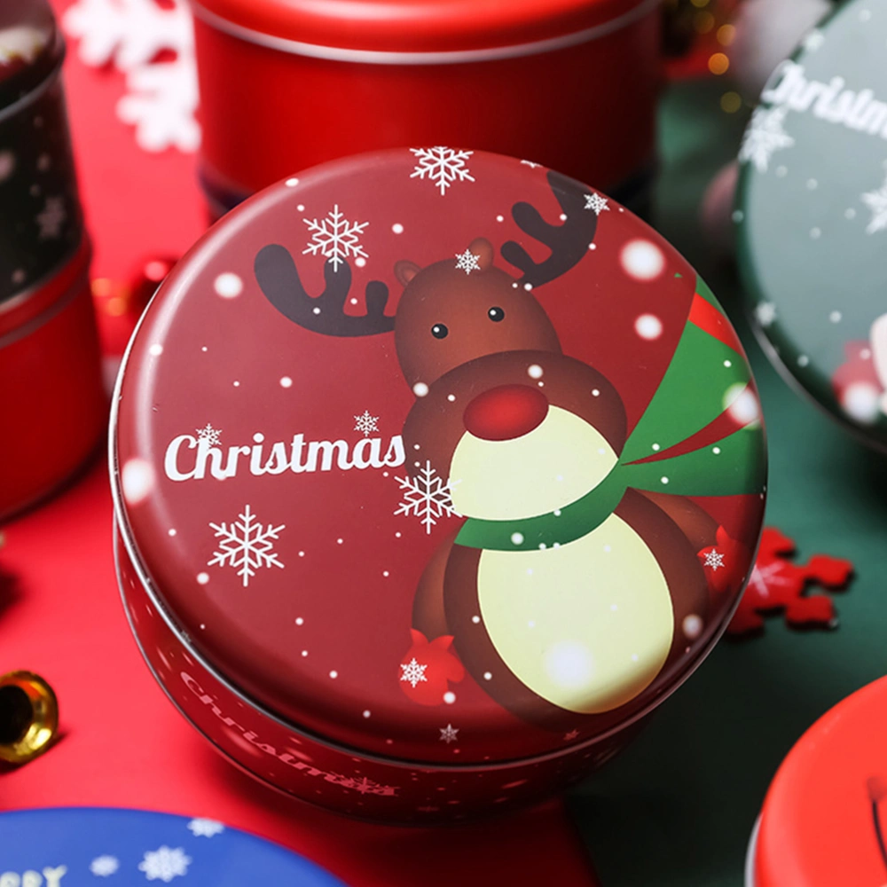 1pc Christmas Tinplate Candy Jar Creative Gift Storage Box Decorative Box with Tote Bag