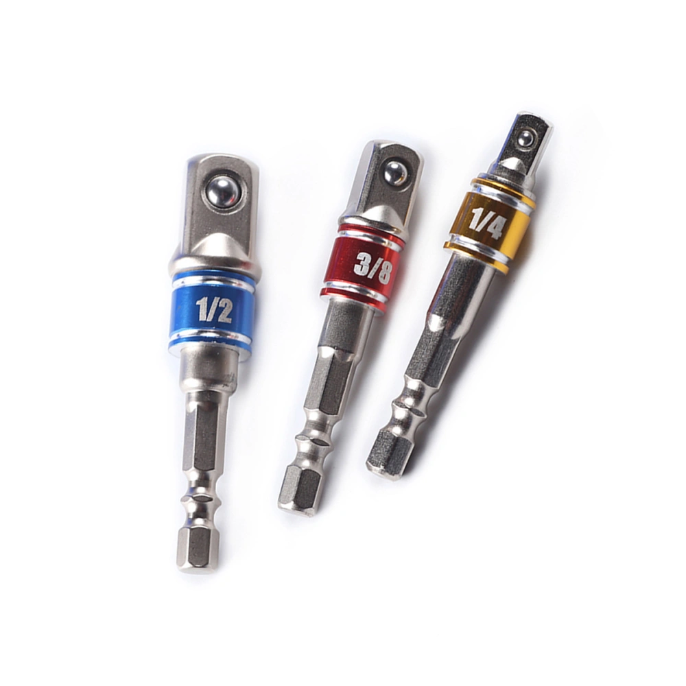 3 Pcs 1/4" 3/8" 1/2" Colorful Impact Socket Bits Wrench Adapter Hex Adapter Power Extension Bit Power Tools