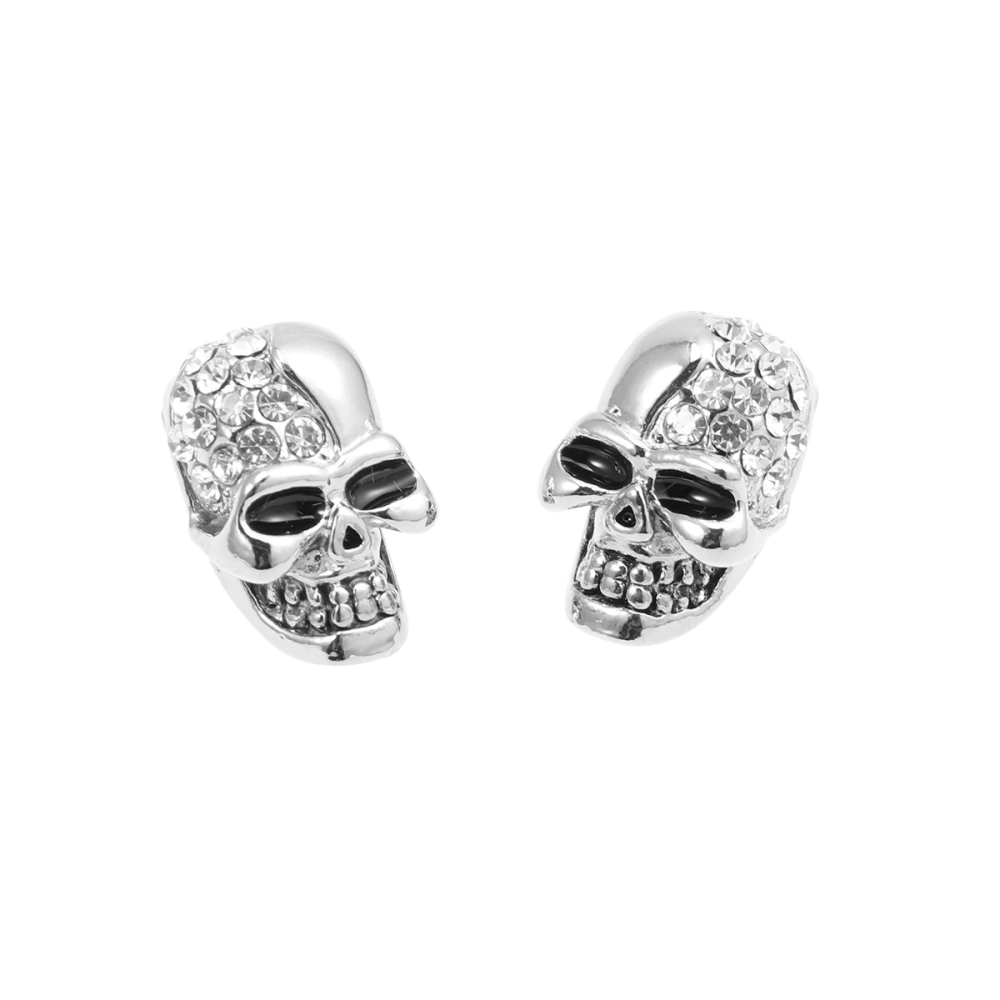 1 Pair Vintage Skull Dangler Rhinestone Earrings Halloween Alloy Earrings Halloween Skeleton Head Jewelry Decor for Women Lady(Silver)