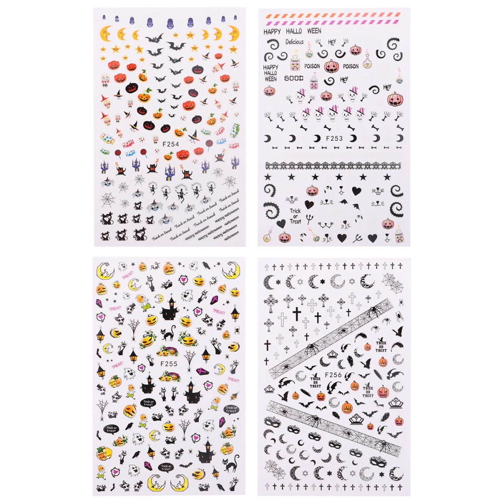 4 Sheets Halloween Spider Nail Decal Funny Nail Sticker DIY Nail Art Stickers