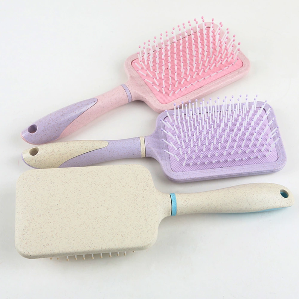 Detangling Scalp Comb Wheat Straw Hairbrush Paddle Comb for Curly and Tangled Hair(Beige)