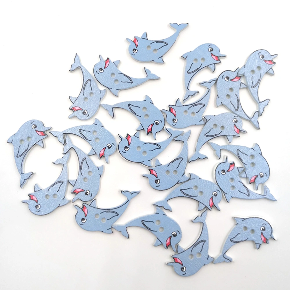 50 Pcs DIY Wooden Buttons Dolphin Pattern Two Holes Fine-edged Buttons for Sewing Scrapbooking Hand-painted Shoes and Hats (Sky-blue)