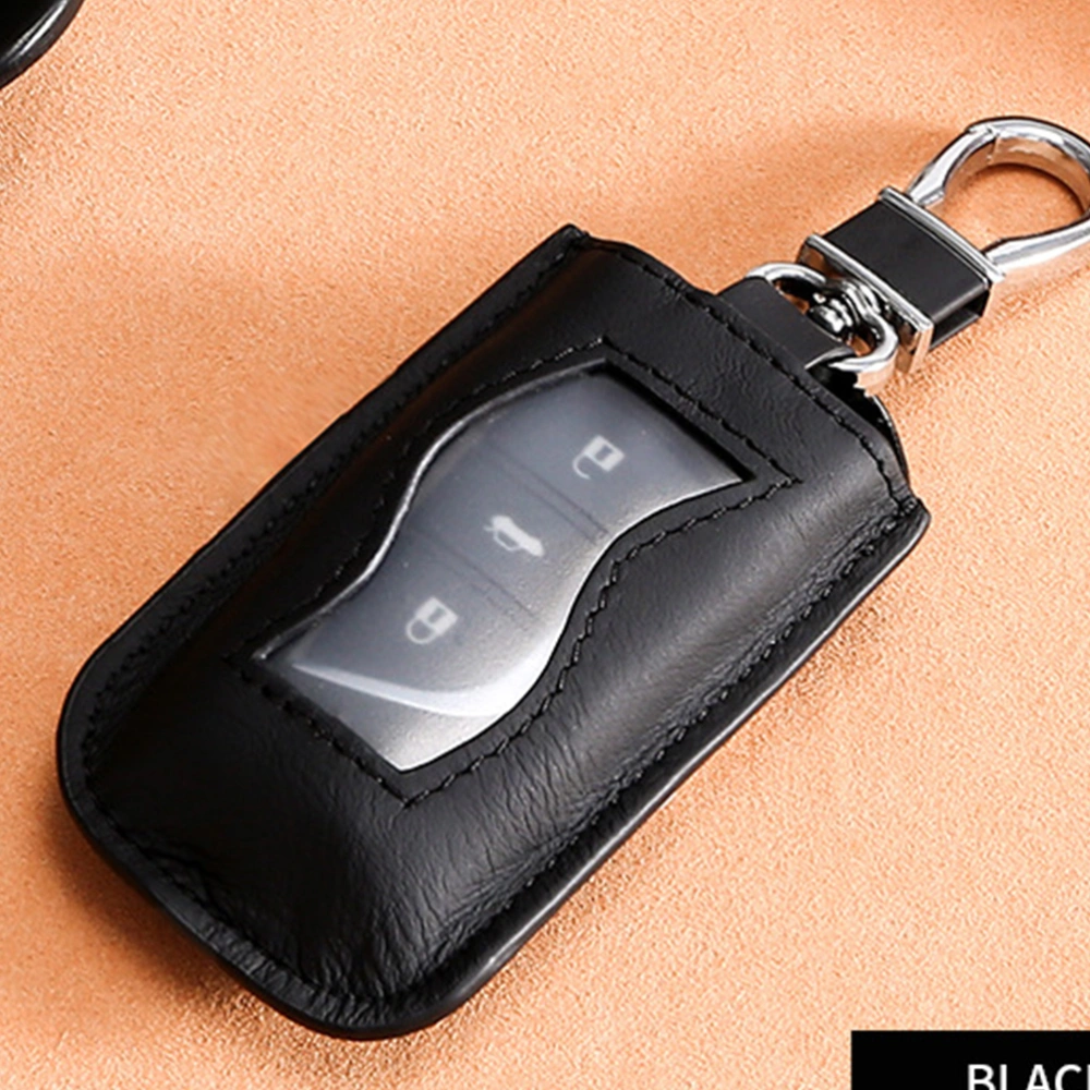 Leather Car Keys Bag Retro Car Keys Storage Bag Pouch Zipper Window Design for Women Men (Black)