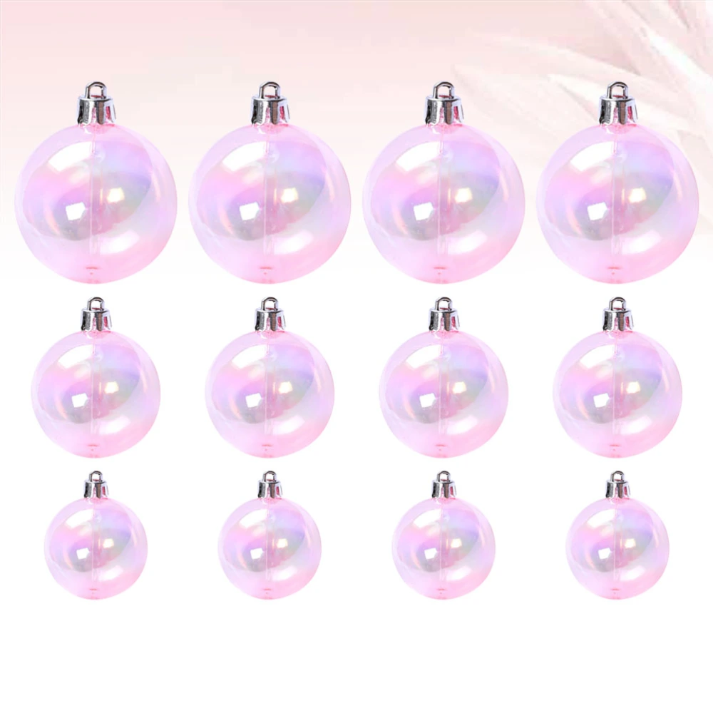 12Pcs Hanging Balls Plastic Painted Ball Cake Ornament Layout Decorative Props Gifts(Pink)