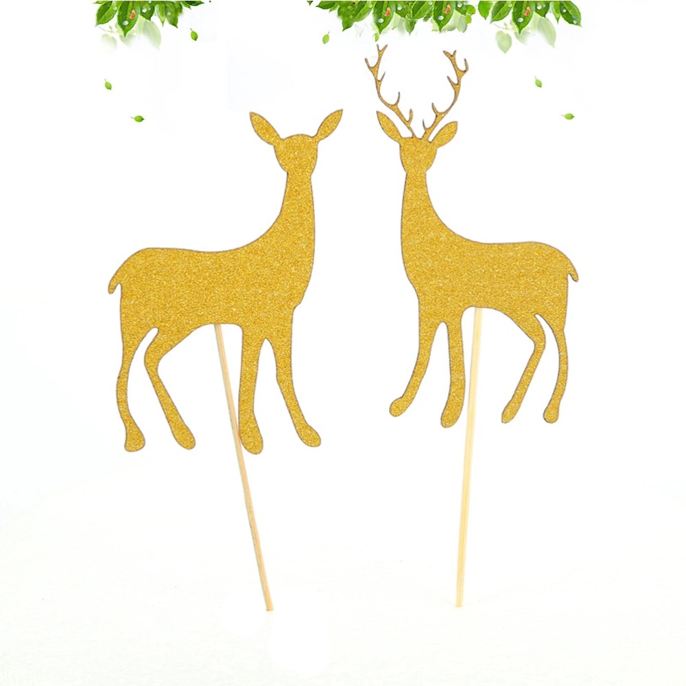 20 pcs Delicate Deer Dedsign Insert for Birthday Party Cake Dessert Decoration Golden