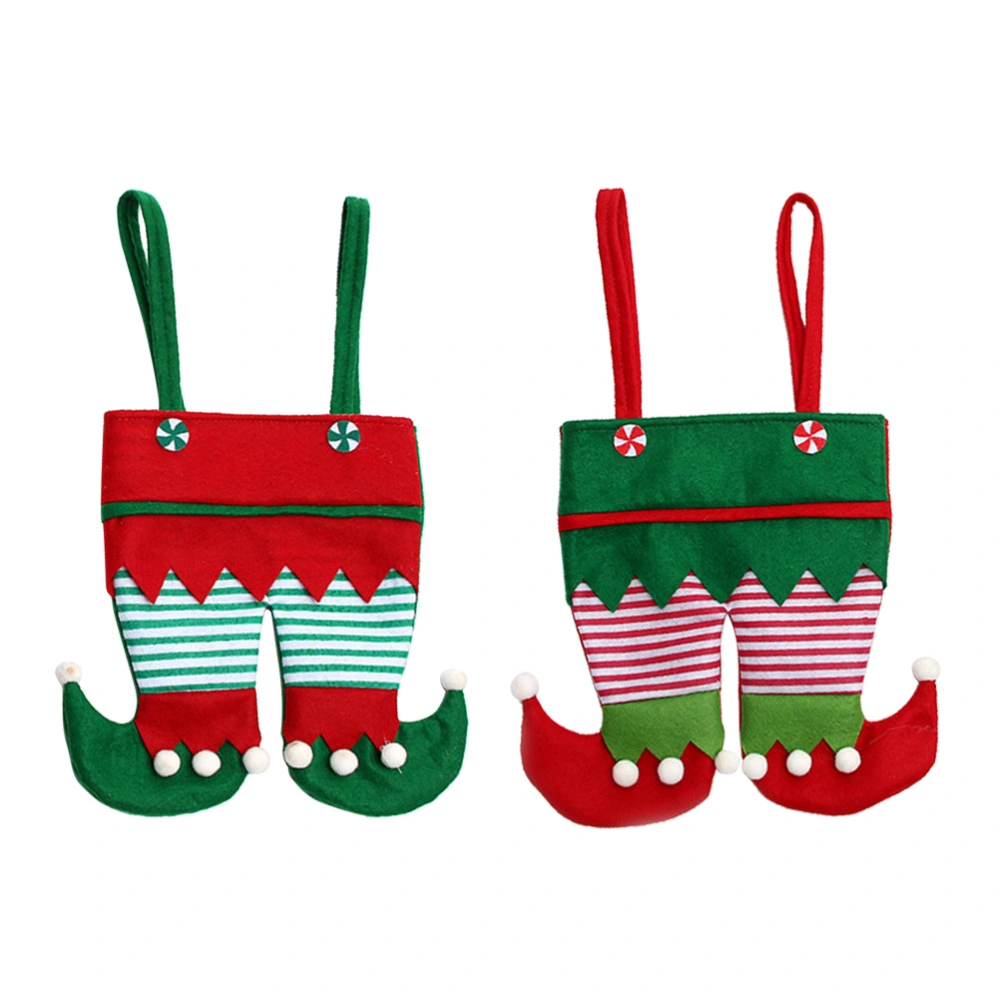 2pcs Cartoon Christmas Portable Candy Bags Elf Feet Pattern Handbag Gift Bag Home Party Restaurant Decorations (Red)