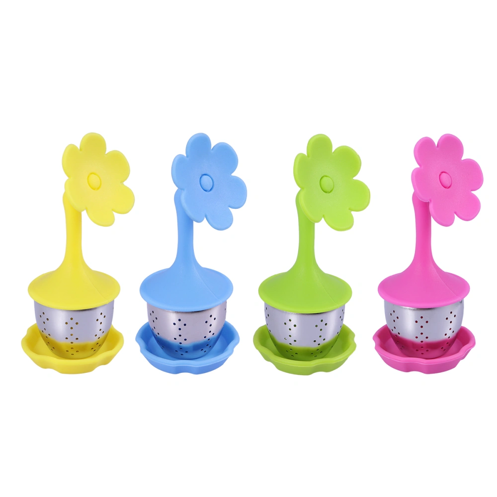 4PCS Premium Silicone and Stainless Steel Flower Tea Infuser Fine Mesh Tea Balls Tea Strainers with Drip Tray - Pic.1