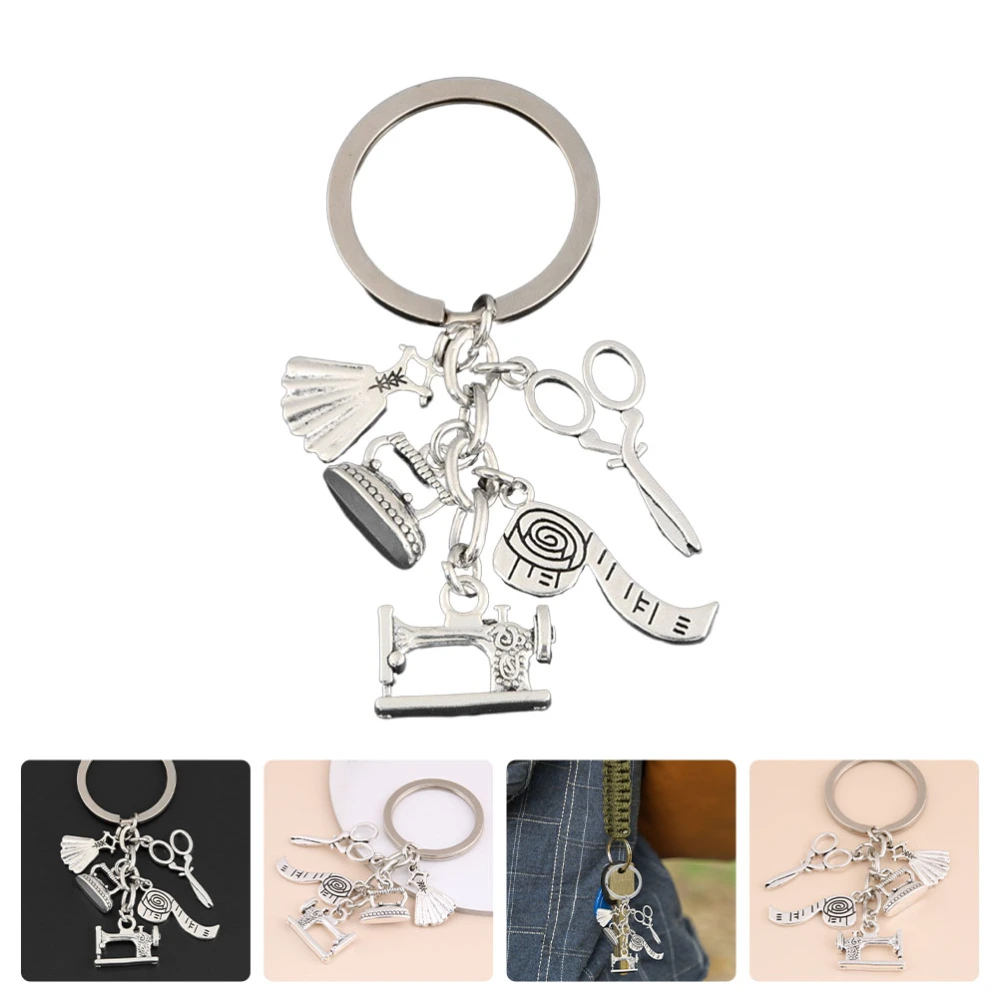 1Pc Stylish Sewing Theme Key Chain Backpack Pendant Daily Keychain (Silver)