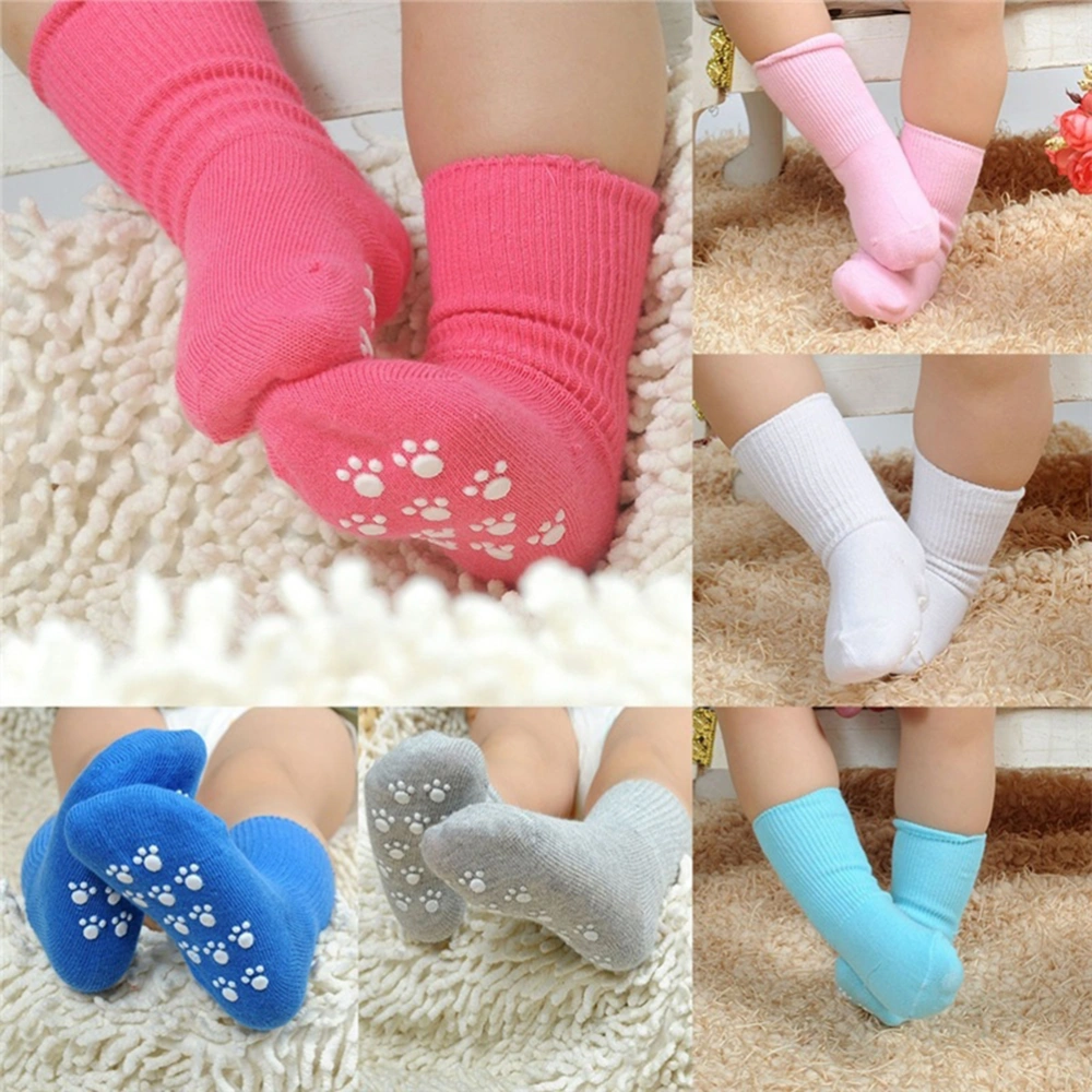 Unisex Non-slip Turn Cuff Cotton Socks Infant Toddler Socks for Kids 1-3 Years Old (White)