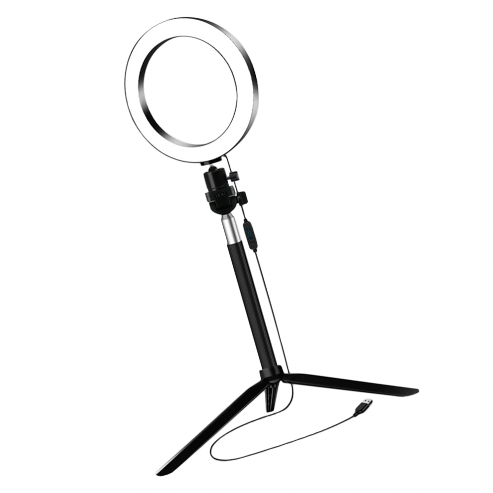 16cm Filling Light Set Ring Beauty LED Lamp Phone Live Telescopic Tripod Streaming Fill Lamp (Black)