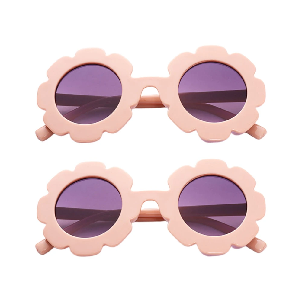 2pcs Khaki Resin Anti-UV Kids Sunglasses Sunflower Design Party Glasses Fashion Eyewear Dress Up Accessories for Child