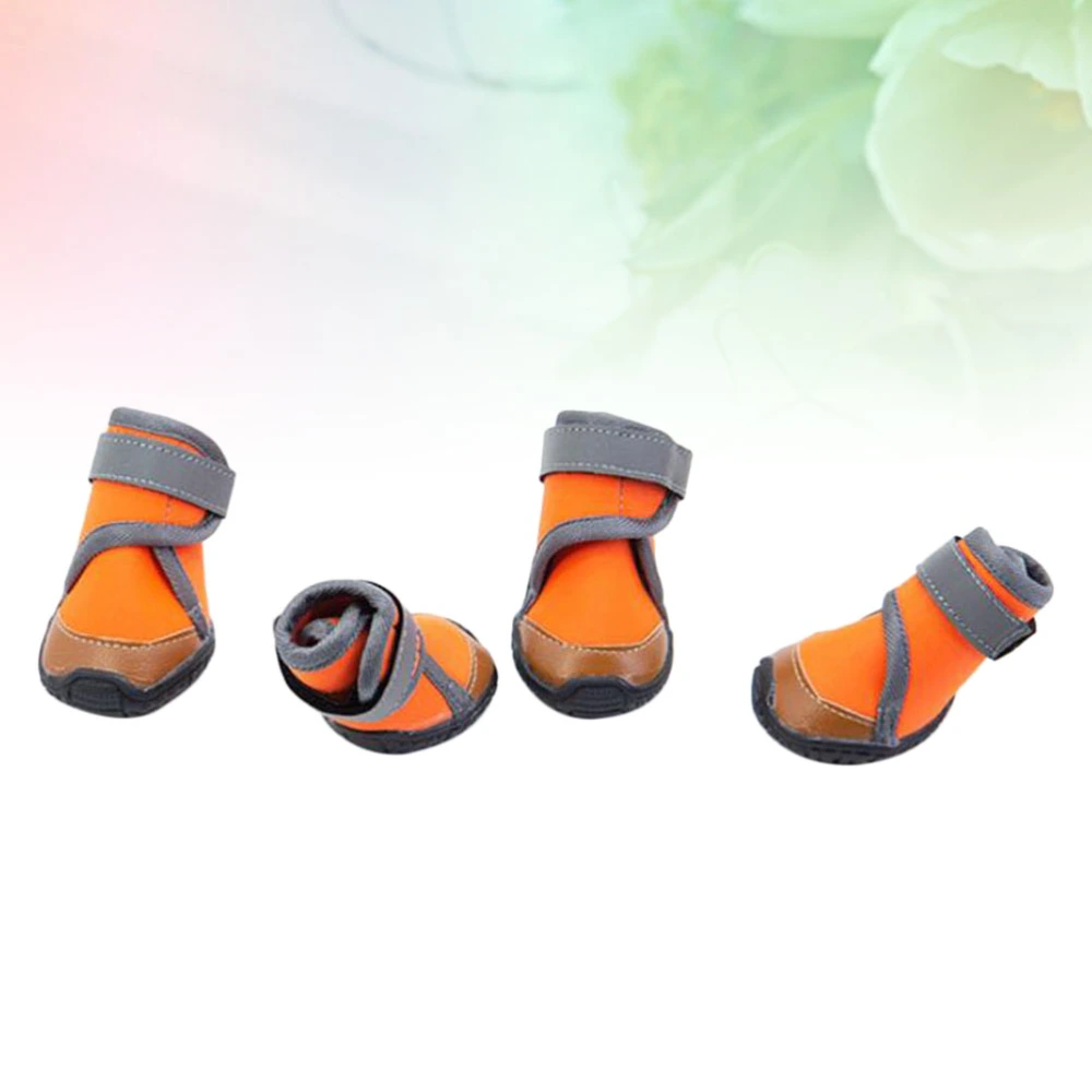 4pcs Outdoor Dog Warm Shoes Puppy Wear-resistant Waterproof Shoes Winter Pet Supplies (Orange, Without Plush, Size 5#)