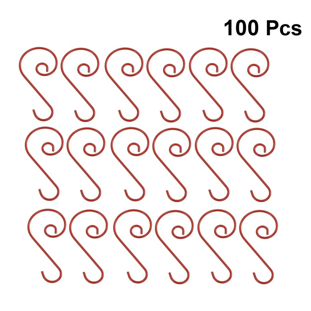 100 Pcs Christmas Wreath Hooks Red Multifunctional S Shaped Steel Hangers for Decoration Christmas Tree