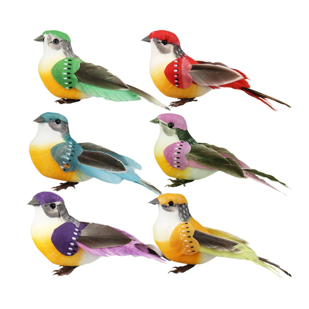 6Pcs DIY Artificial Bird Decoration Props Garden Fake Birds (Assorted Color)