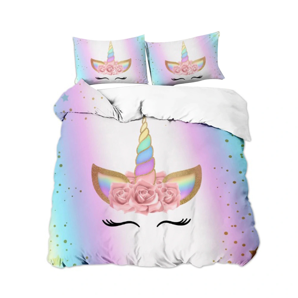 3pcs Unicorn Pattern Bedding Set Digital Printing Pillowcase Duvet Cover Set for Home Bedroom (AU Single)