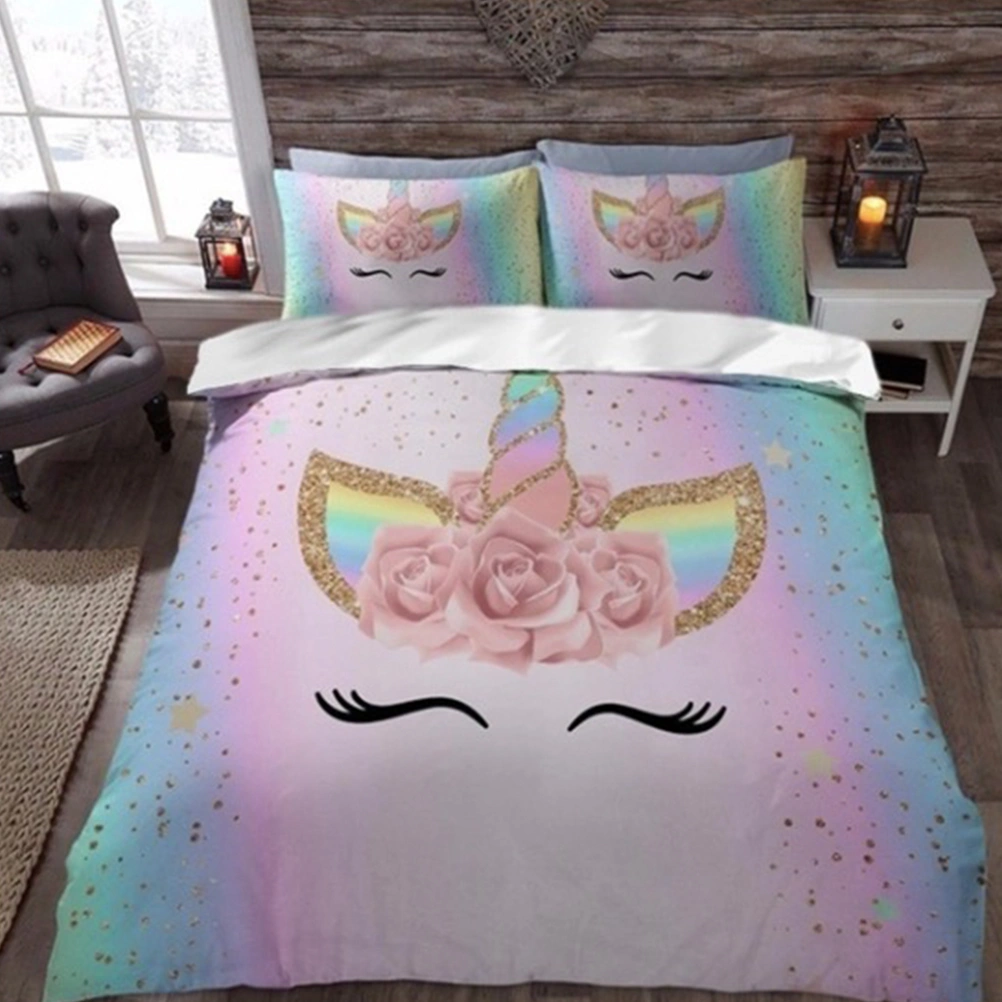 3pcs Unicorn Pattern Bedding Set Digital Printing Pillowcase Duvet Cover Set for Home Bedroom (AU Single)