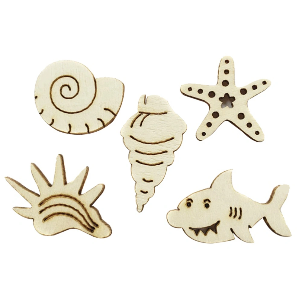 50pcs Cartoon Wooden Pieces Marine Animals Carvings Craft Embellishments Wood Ornament Manual Accessories for DIY Art (Random Pattern)