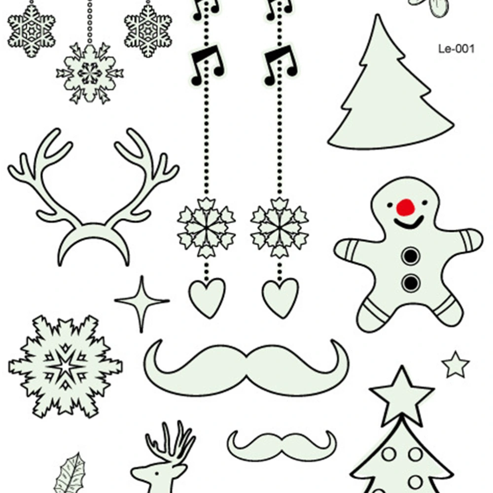 4 Sheet Christmas Luminous Stickers Face Sticker Temporary Tattoos Decorative Stickers Body Art Make Up Tools Party Supplies for Men Women