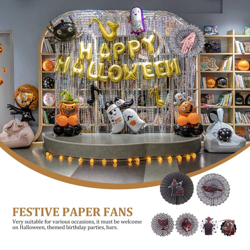 1 Set Halloween Party Layout Props Bloody Paper Fans DIY Hanging Ornaments