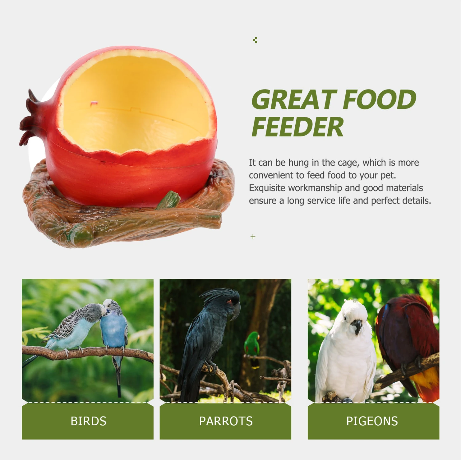 Pomegranate Shape Parrot Food Feeder Plastic Bird Food Container Bird Cage Food Feeder