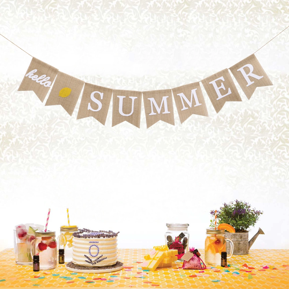 Hello Summer Banner Burlap Bunting Banner Garland Flags for Celebrating the Arrival of Summer