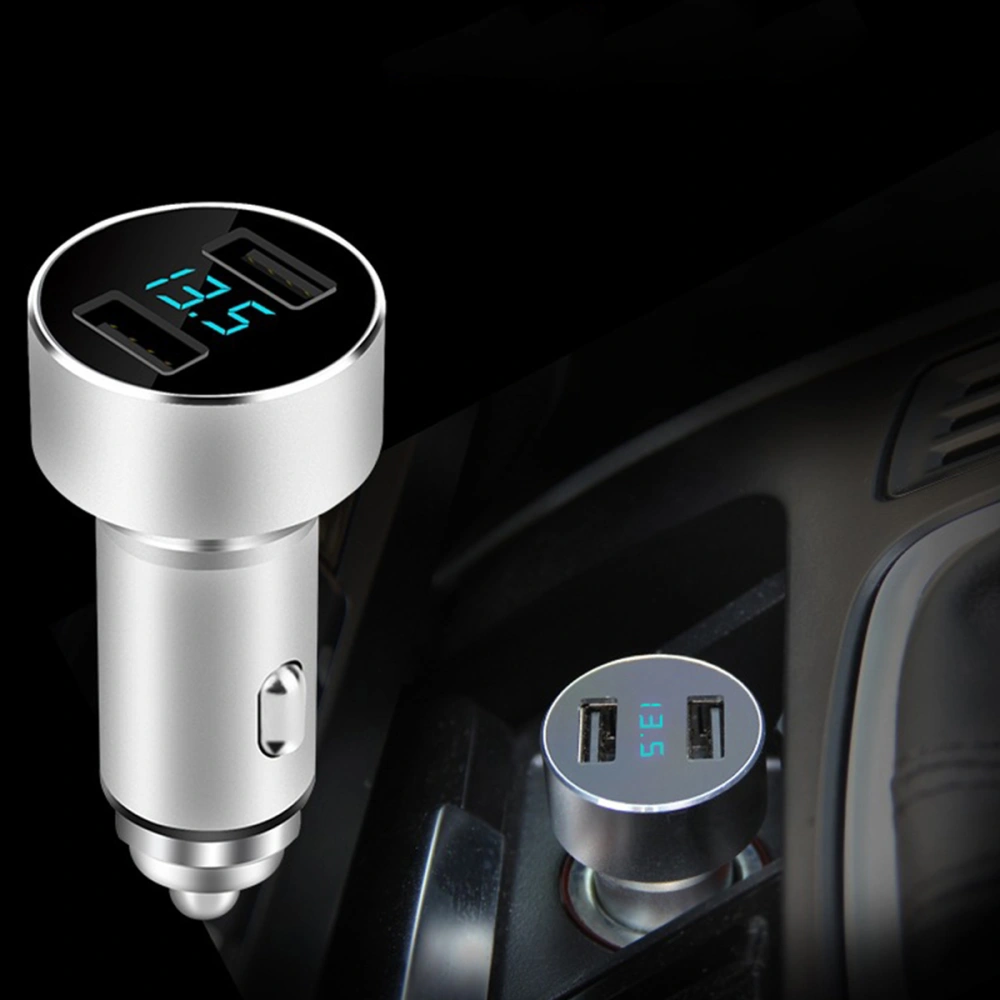 12V/24V Dual USB Socket Multi Function Car Phone Charger One for Two Car Fast Charger (Silver)