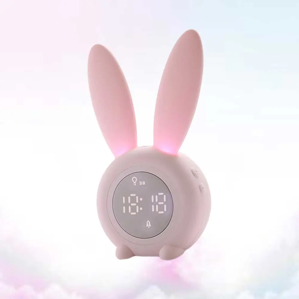 Rabbit Shaped Alarm Clock Cartoon Bedside Clock Kids Students Timer Night Light Pink