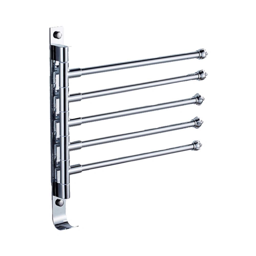 5 Arm Wall-Mounted Aluminum Bathroom Towel Rack Hanger Holder OrganizerSwing Hanger Towel Rack Holder Storage Organizer Space Saving Wall Mount (Silver)