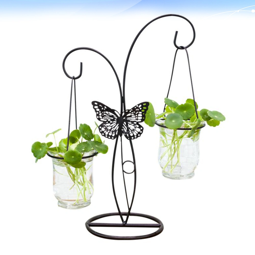 1pc Hydroponic Container Plant Glass Bottle Wrought Iron Hanging Glass Bottle Vase (2pcs Hanging Bottle Black)