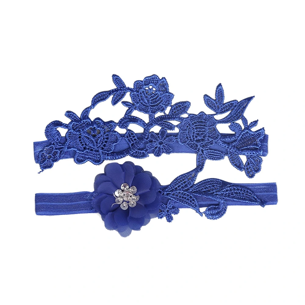 2PCS Western Wedding Bride Garter Lace Flower Bride's Foot Decor Floral Ornaments (Blue)