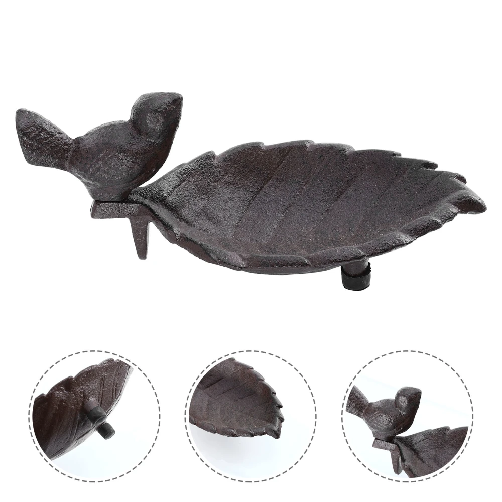 1pc Cast Iron Bird Feeder Garden Decoration Bowl Iron Bird Leaf Storage Tray