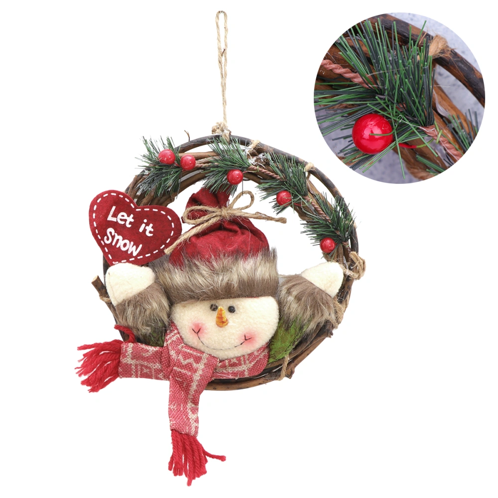 Christmas Wreath Pendant Christmas Door Wreath Pendant Creative Christmas Rattan Wreath Pendant (Raise Hand Snowman)