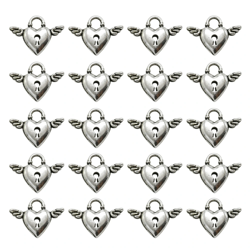 20pcs Alloy Heart with Wings Pendants Charms DIY Jewelry Making Accessory for Necklace Bracelet (Antique Silver)