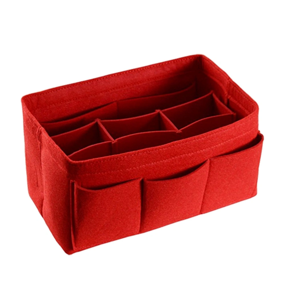 Felt Storage Bag Sundries Finishing Fabric Organizer Bag Foldable Multipocket Insert Bag Containers 50X18X22CM (Red)