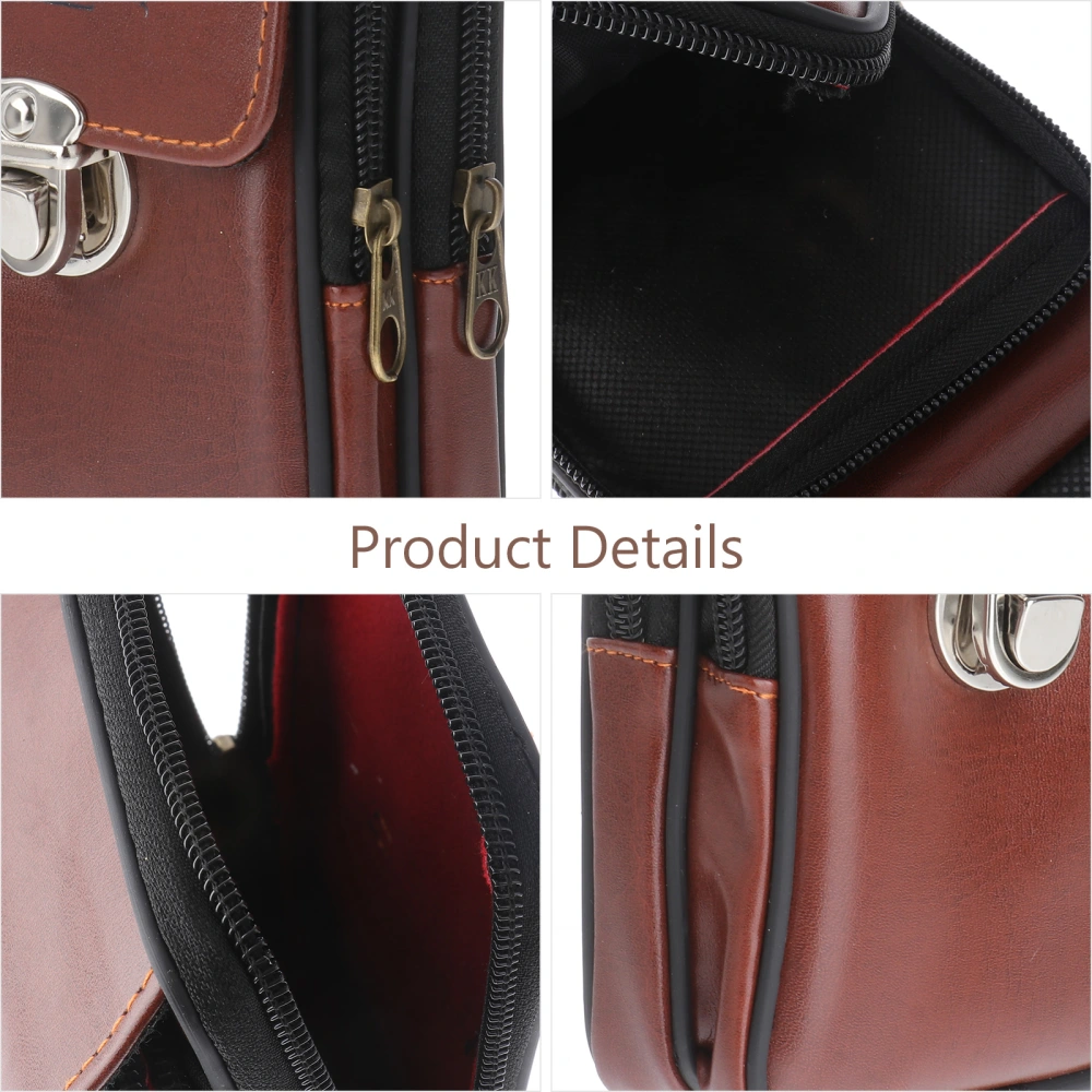 Waterproof Man PU Leather Brown Wallet Case Double Layer Zipper Fanny Pack Vertical Section Men Waist Belt Bag for Phone