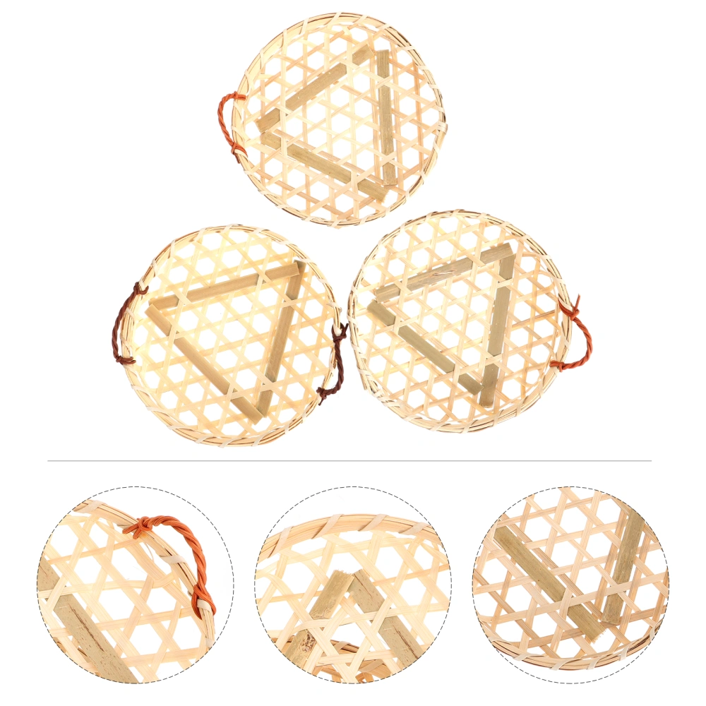 3pcs Bamboo Baking Storage Tray Woven Bread Basket Home Fruit Basket (Brown)