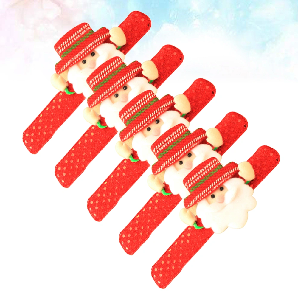 5PCS Children Snap Bracelet Christmas Lighting Slap Wristband Funny Patting Hand Band Party Favor for Kids Festival (Sequin Santa)