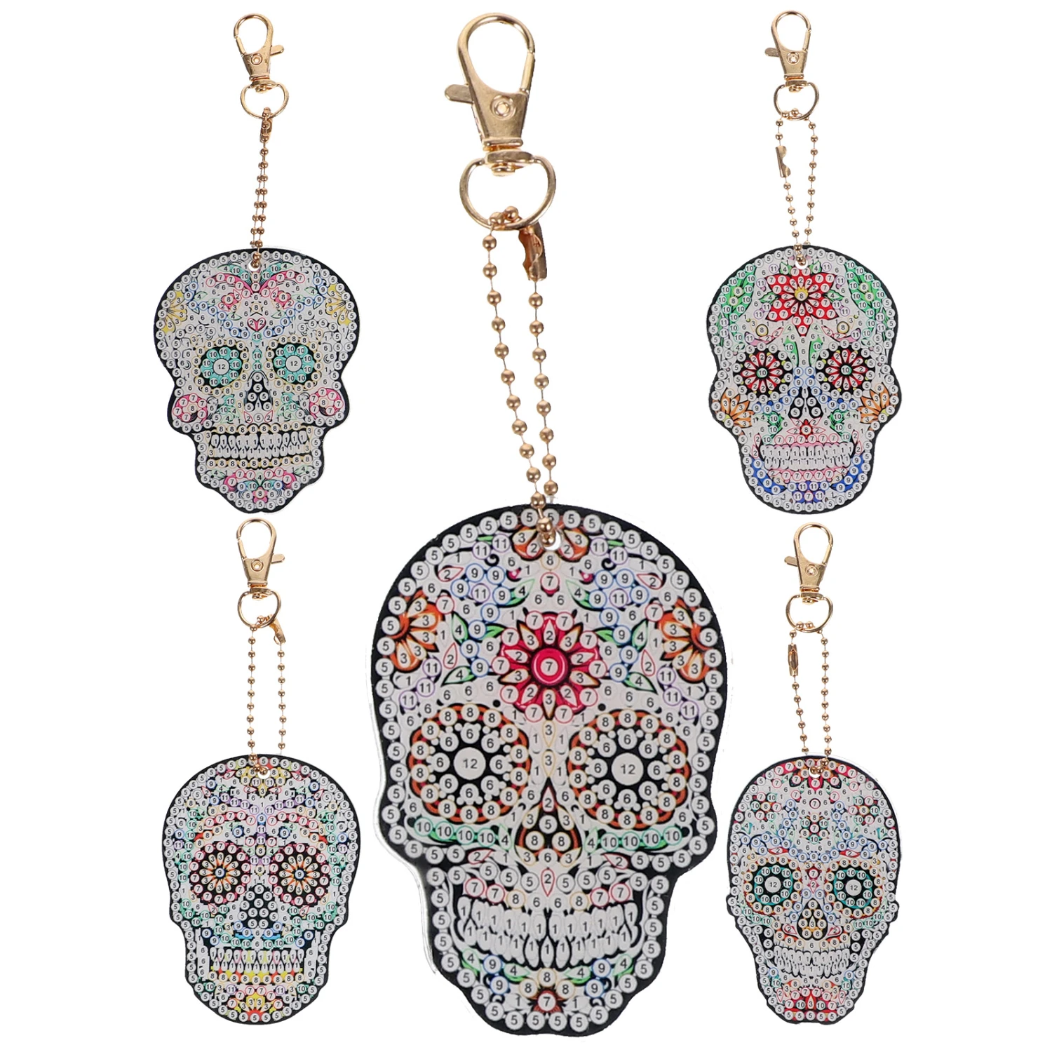 1 Set DIY Diamonds Skull Key Chains Colorful Skull Diamond Art Painting Keychains