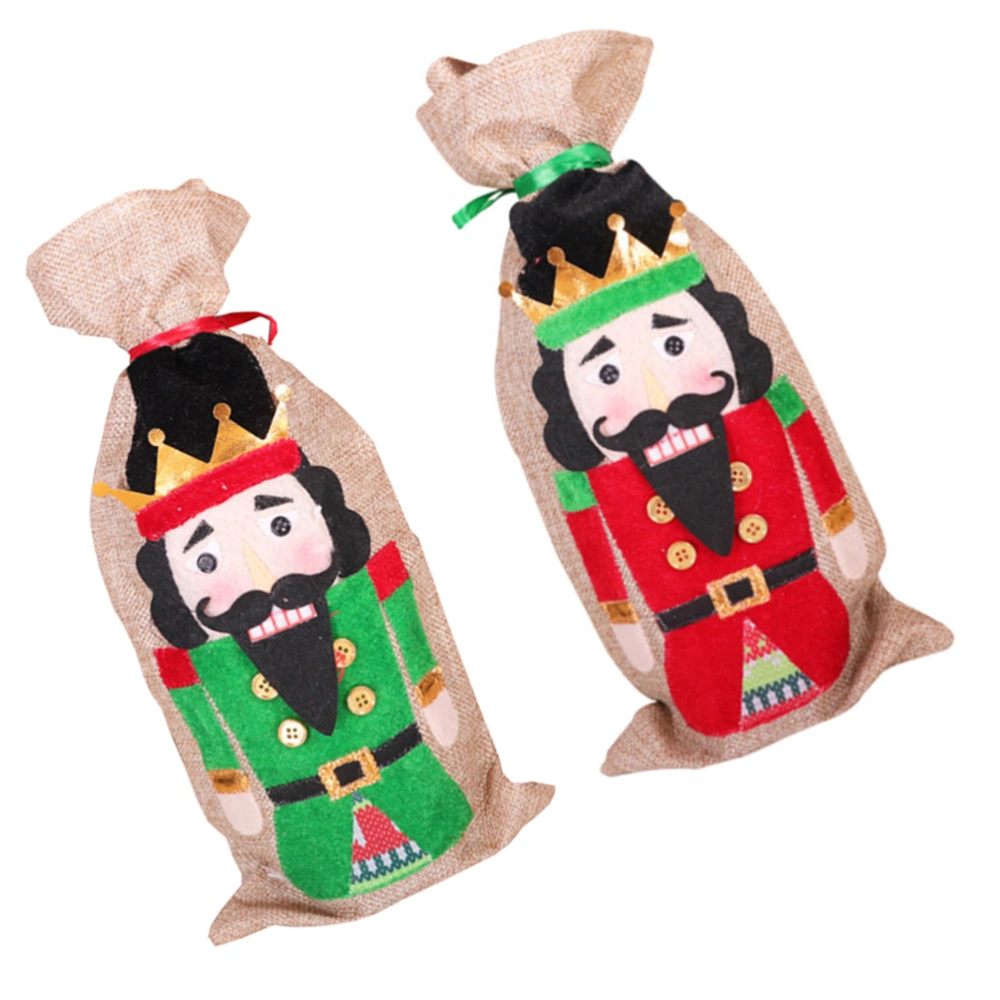 2pcs Unique Bottle Cover Nutcracker Soldier Wine Bottle Cover Wine Bottle Decor