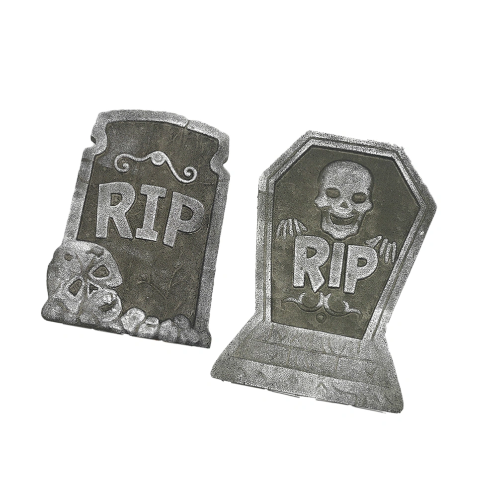 2 Pcs Halloween Simulation Tombstone Skull Head Ghost Claw Stone Prop Horror Haunted House Night Club Scene Layout Tombstone (Random Color)