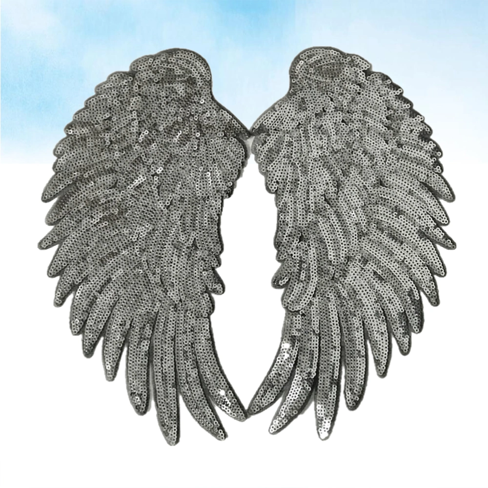 1 Pair Embroidered Sequin Wings Patches DIY Embroidered Motif Applique Compatible for Clothing Jeans T-Shirt (Silver)